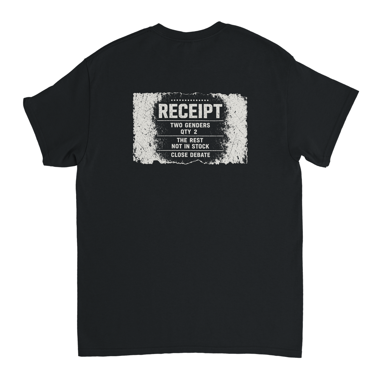 Two Genders Receipt – black T-shirt, flat back