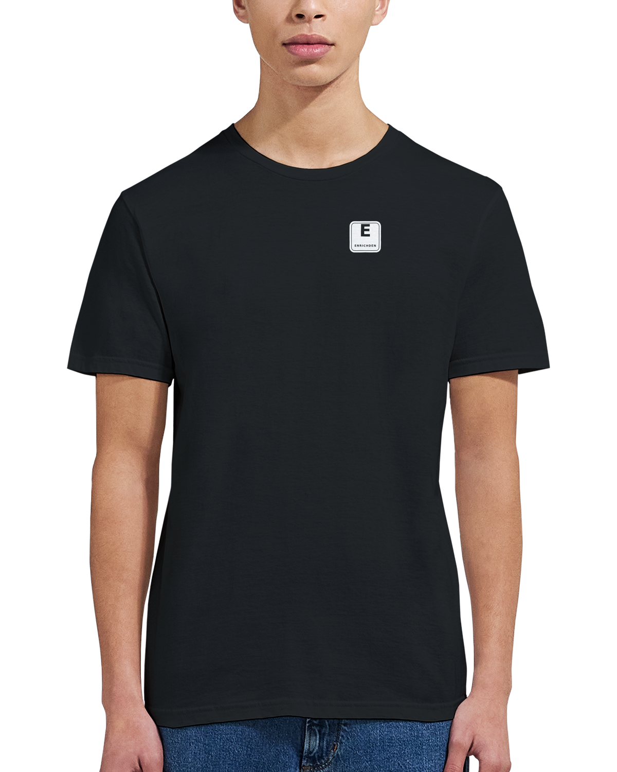 Man wearing the I Support LGBTQ (Blue Collar Edition) slogan T-shirt in black, front