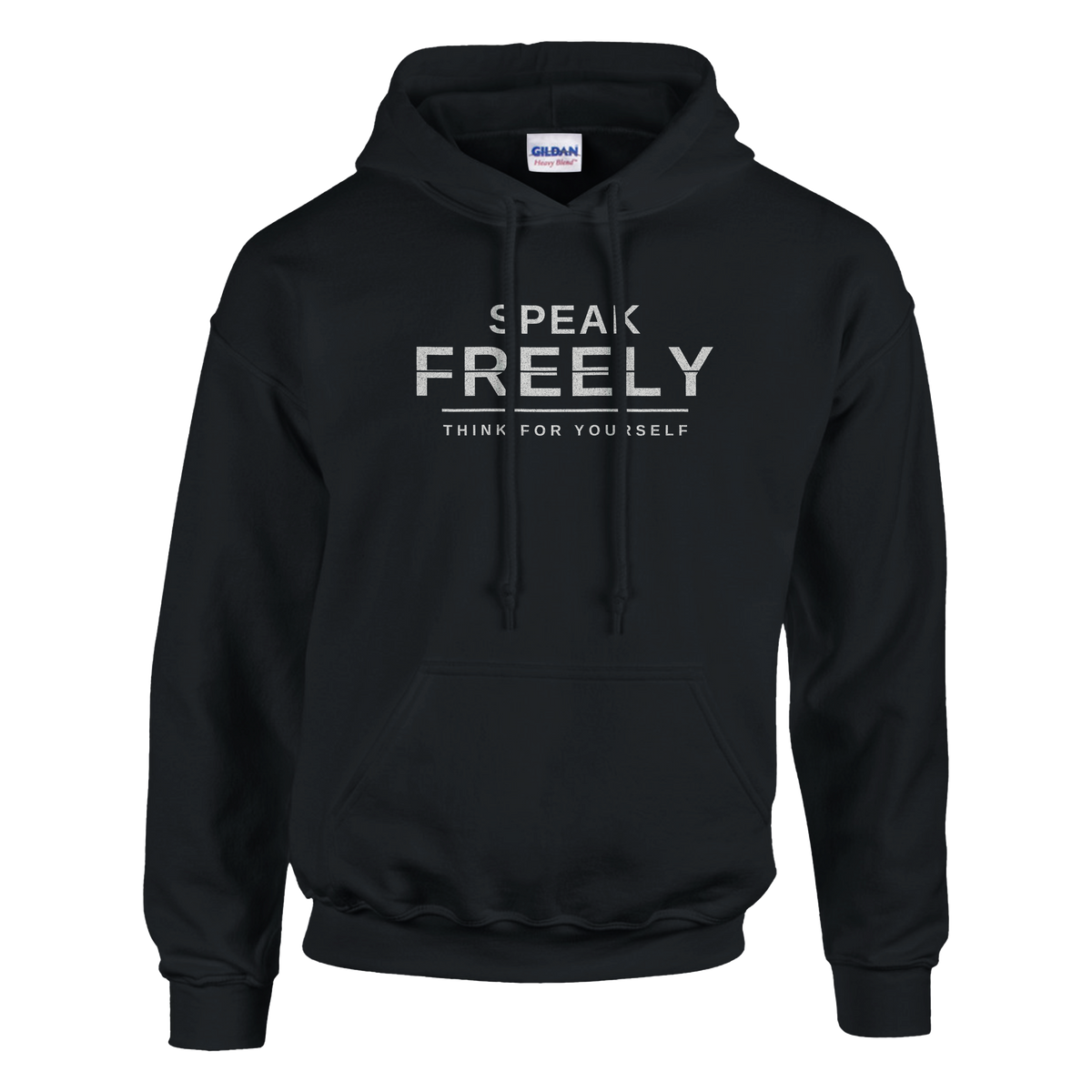 Speak Freely Hoodie – black hoodie, flat front