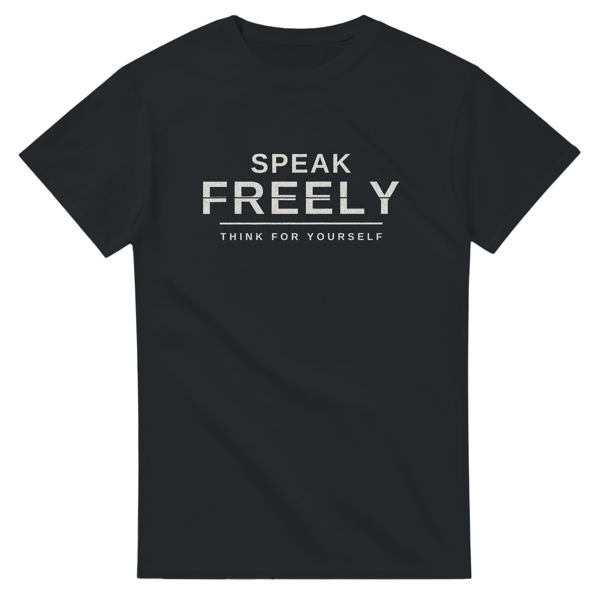 Speak Freely – black T-shirt, flat front