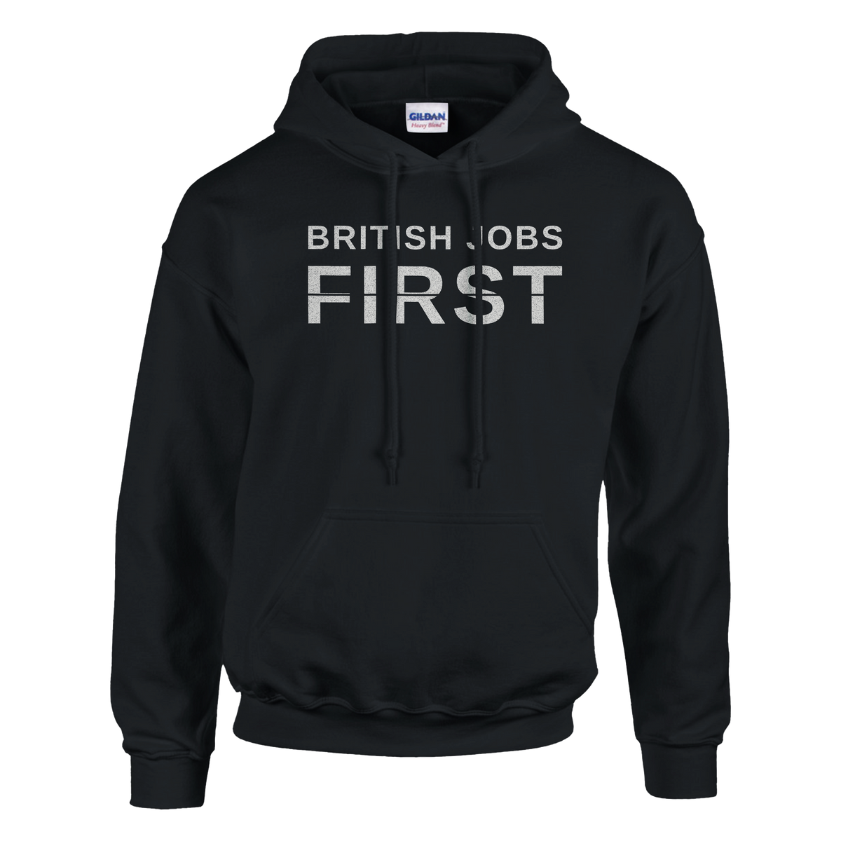 British Jobs First Hoodie – black hoodie, flat front
