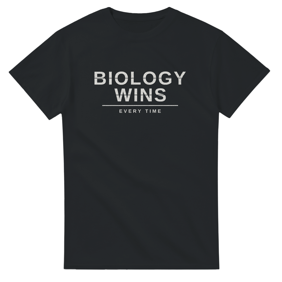 Biology Wins – black T-shirt, flat front