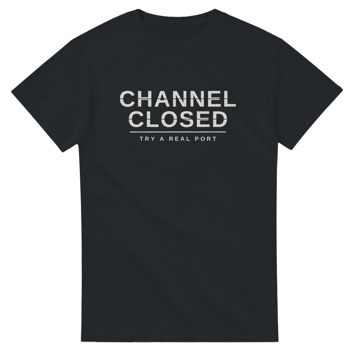 Channel Closed – black T-shirt, flat front