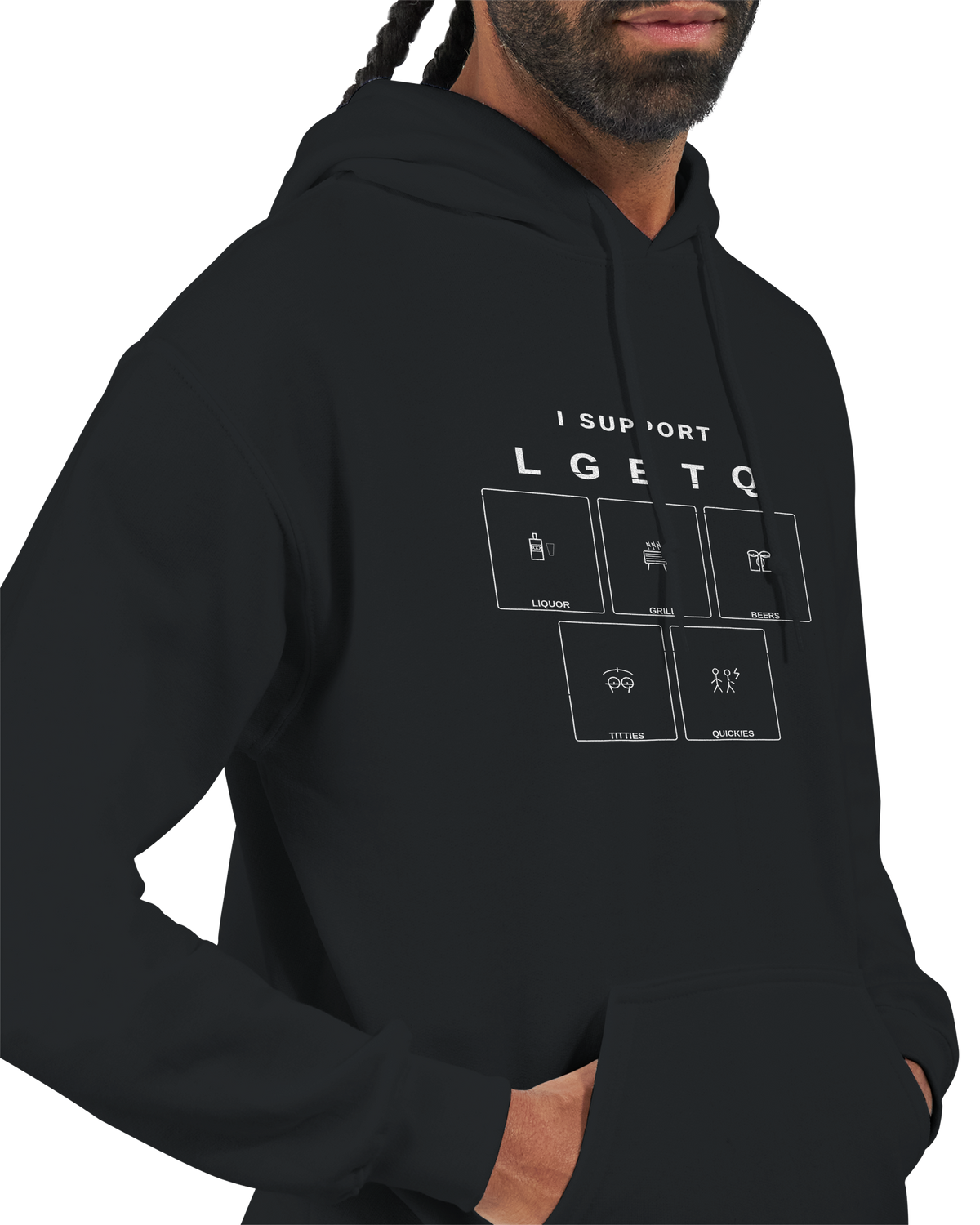 Model wearing a black Enrichden hoodie