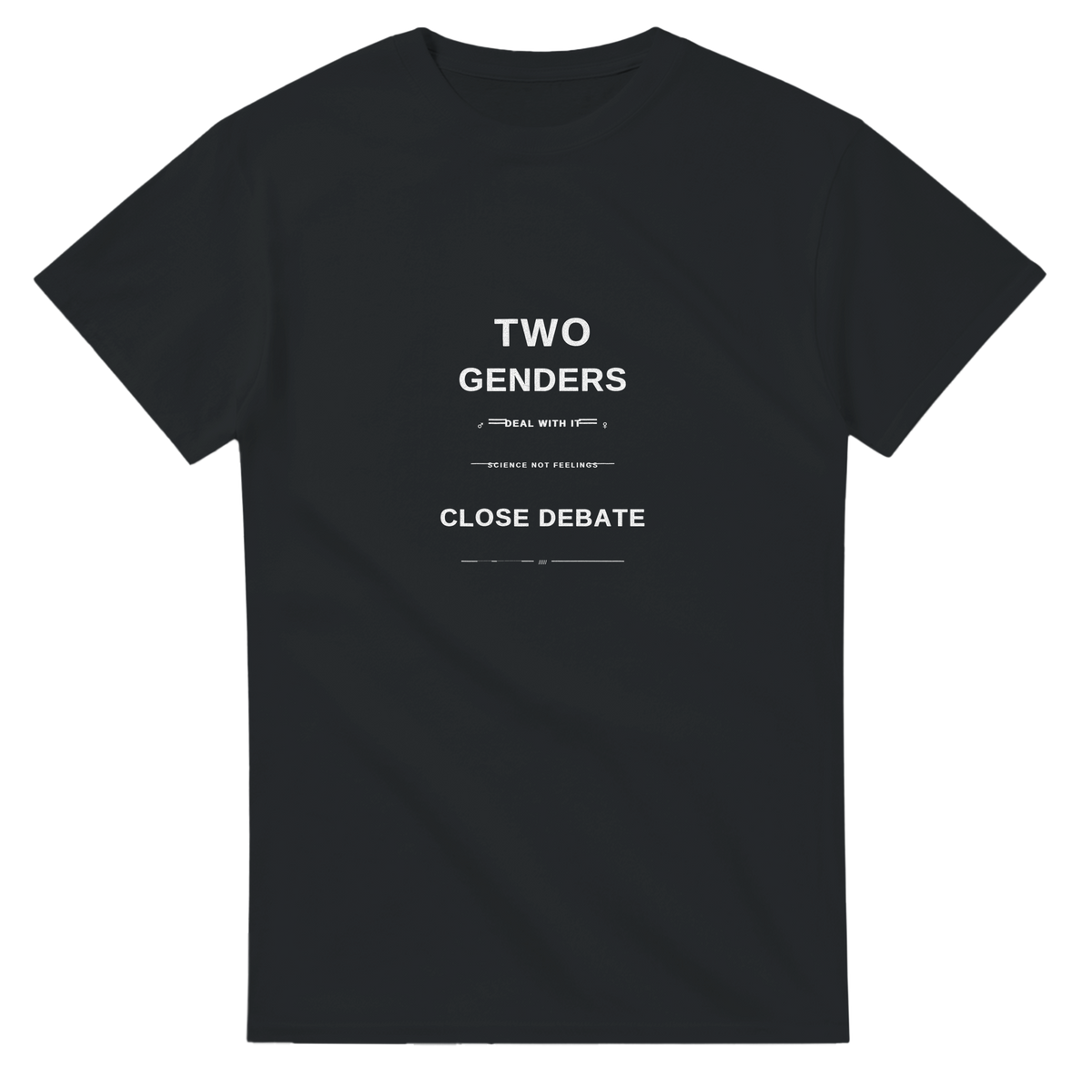 Two Genders, Deal With It slogan T-shirt in black, front