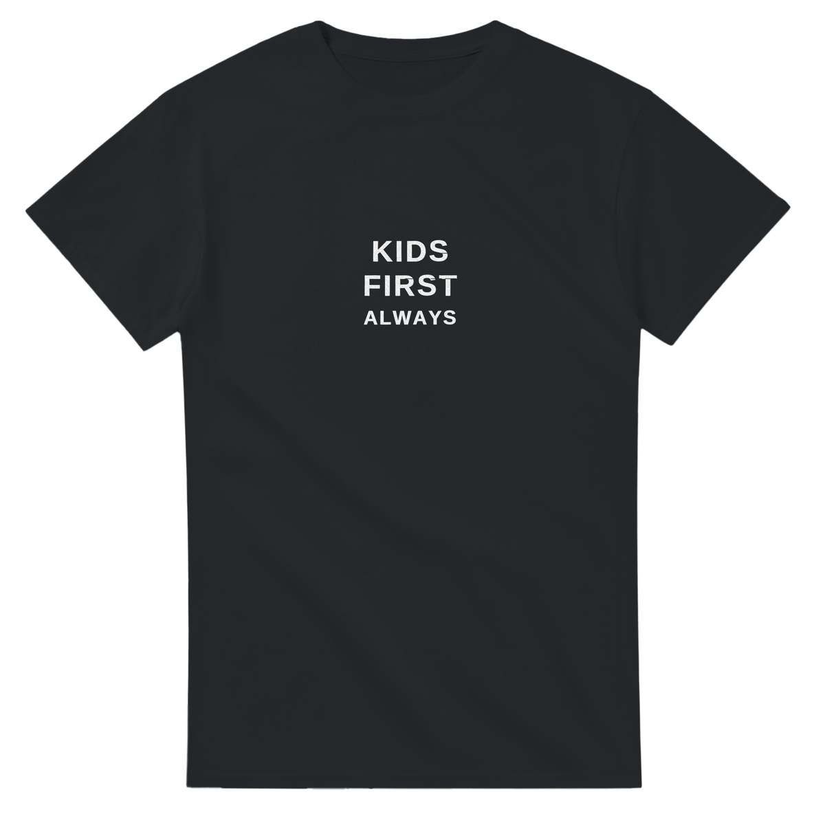 Kids First Always slogan T-shirt in black, front